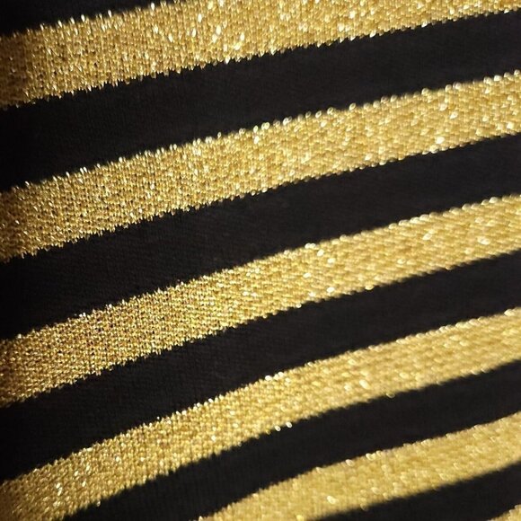 Caron Components Vintage Womens Black Sparkle Gold Stripe Knit Stretchy Top 14 - Picture 3 of 7